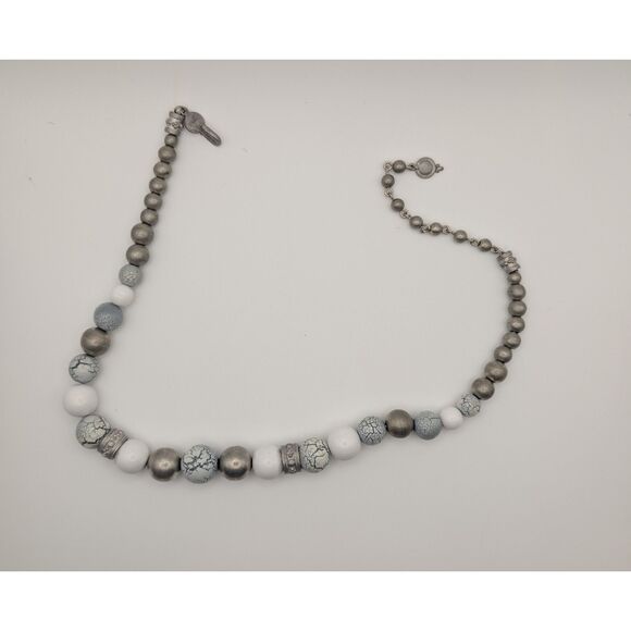 Elei Beaded Statement Necklace Silver Tone White Howlite Boho Tribal Chunky 18” - Picture 1 of 2